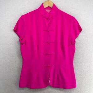 SHANGHAI TANG Top Womens 10 Silk Crepe de Chine Chinese Asian Knot Mandarin Pink